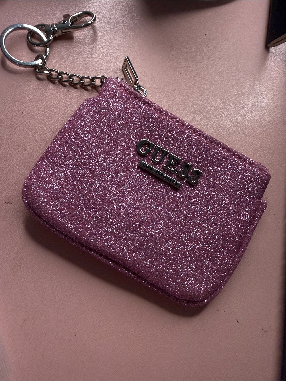 GUESS Glitter Pink Coin Pouch Keyring
